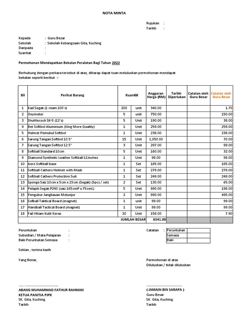 Nota Minta PJPK | PDF