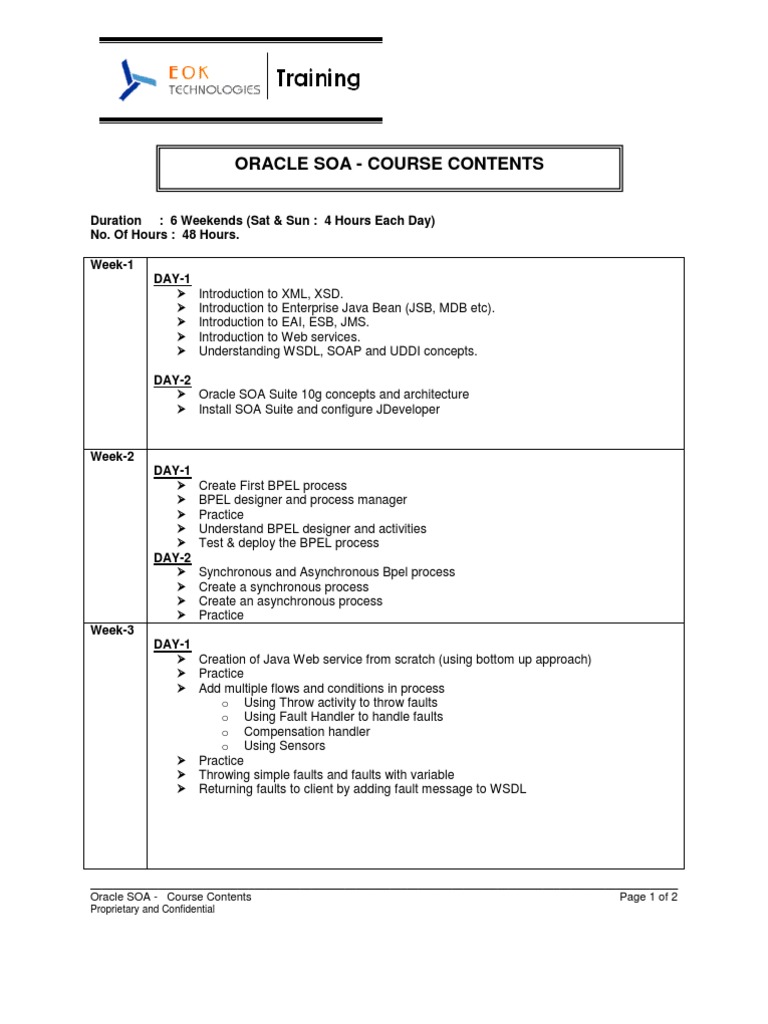 Oracle SOA Course Overview and Schedule | PDF