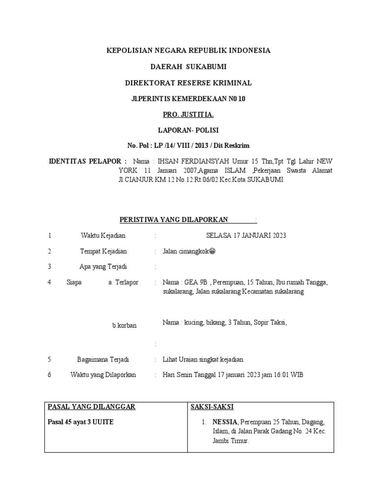 Contoh Laporan Polisi Pdf