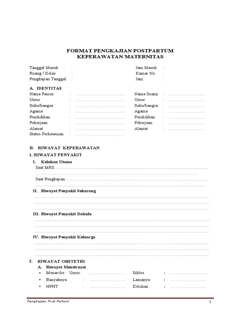Format Pengkajian Post Partum | PDF | Game & Aktivitas