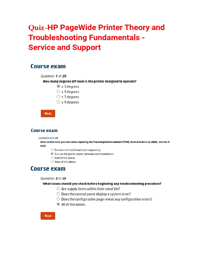 HP PageWide Printer Troubleshooting Quiz | PDF | Printer (Computing ...