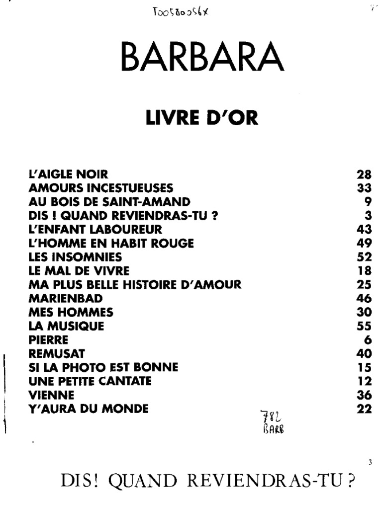 Partitions Barbara recueil de chansons