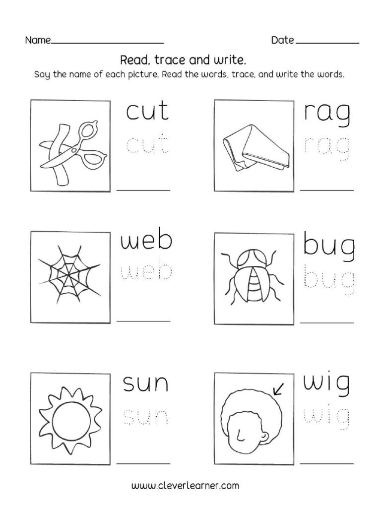 Three Letter Words Tracing Preschool Activity Worksheets 5 PDF