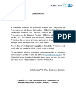 Comissão adia divulgação de gabarito e resultado preliminar do concurso CODATA PB