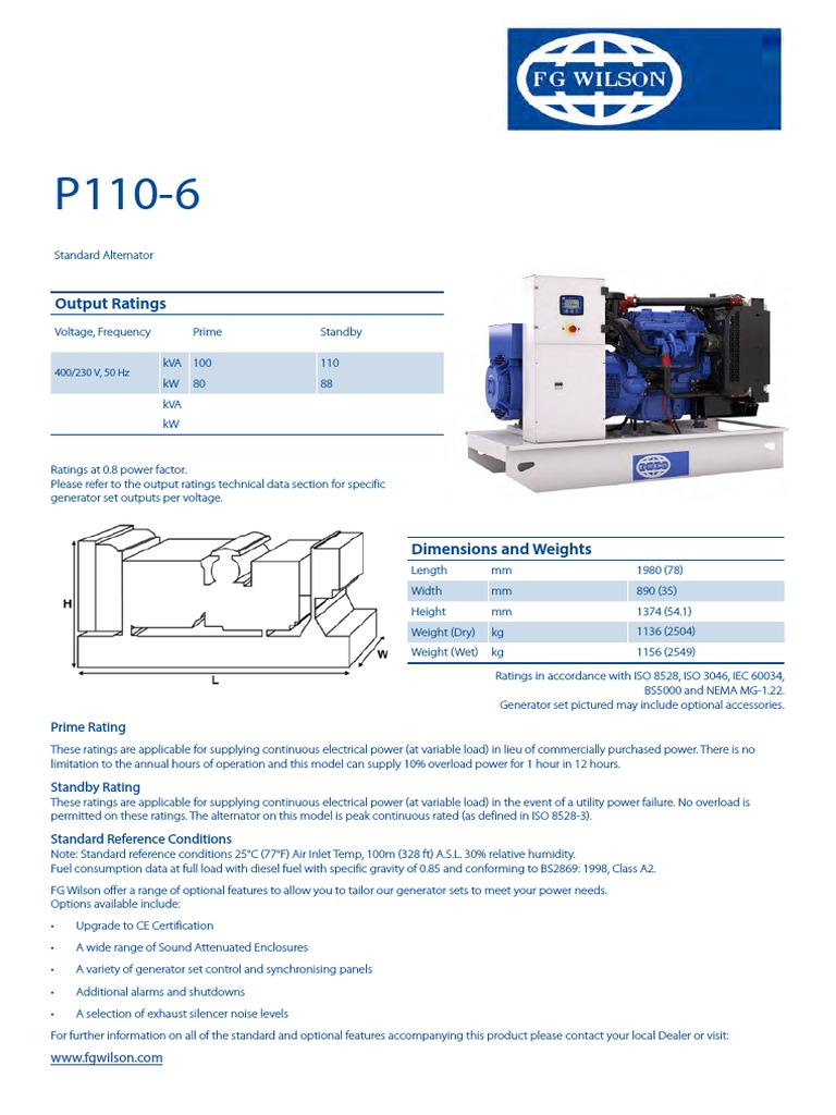 Fg Wilson P110 6 Pdf Engines Mains Electricity