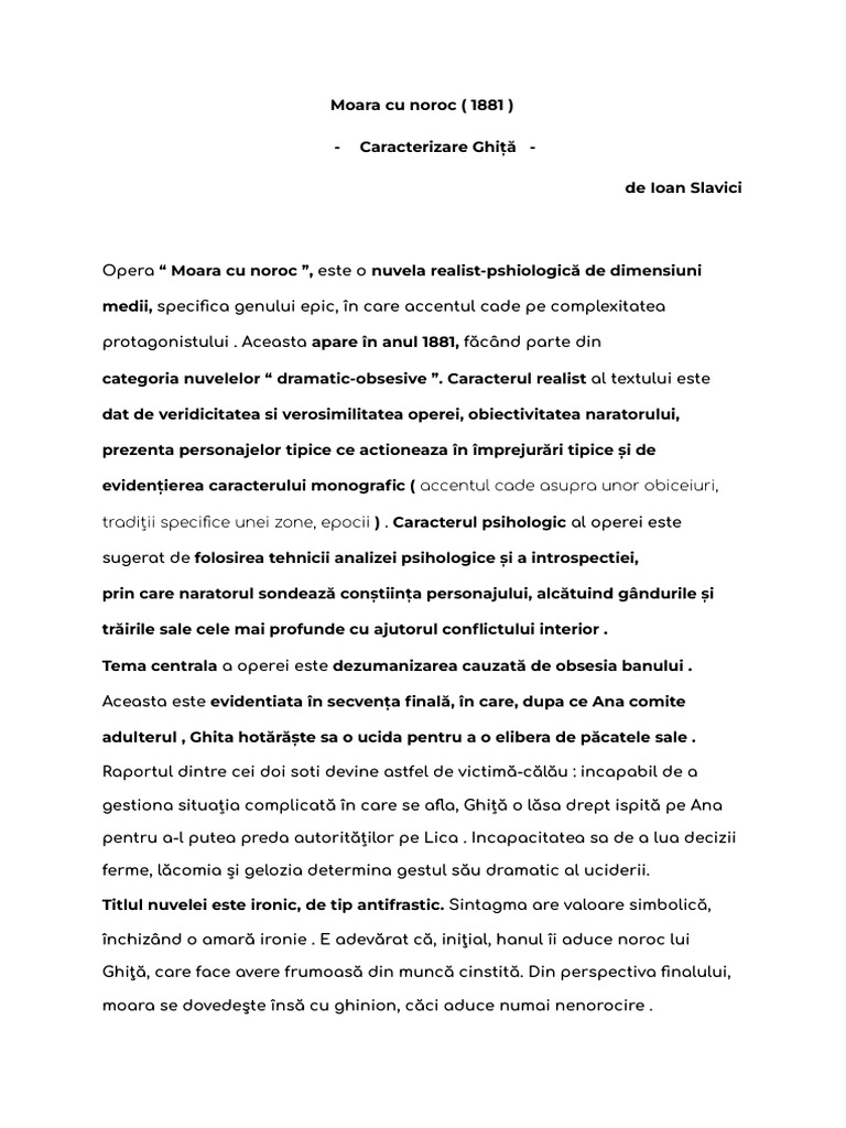 Simetria Incipit Final Moara Cu Noroc Moara Cu Noroc (1881) - Caracterizare Ghiță | PDF