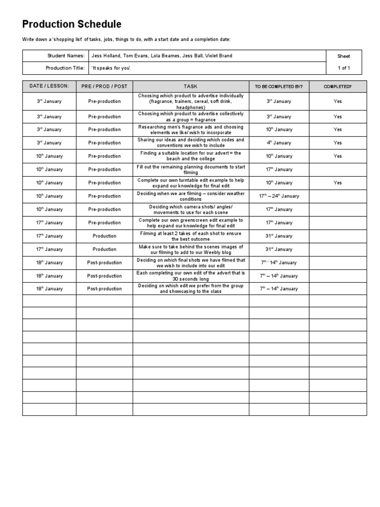 Production schedule 1 pdf filmmaking mass media