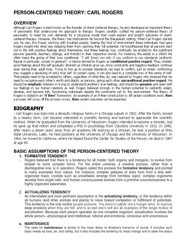 I Person Centered Theraphy Carl Rogers Pdf Psychotherapy Self
