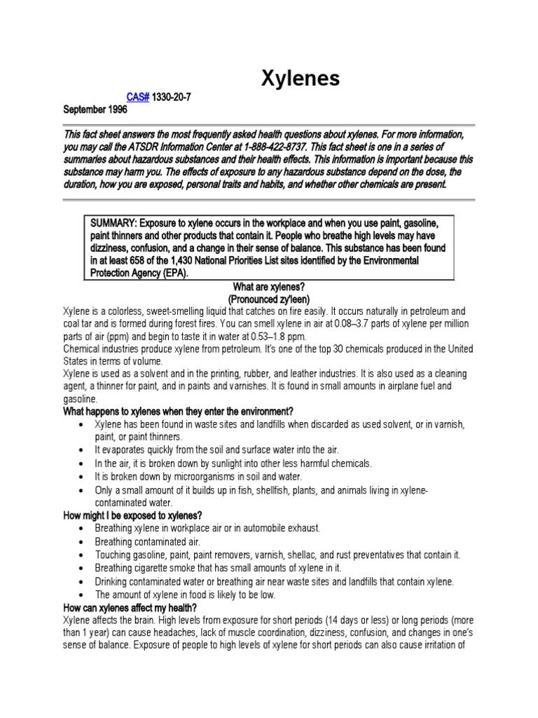 Xylenes PDF Carcinogen Occupational Safety And Health