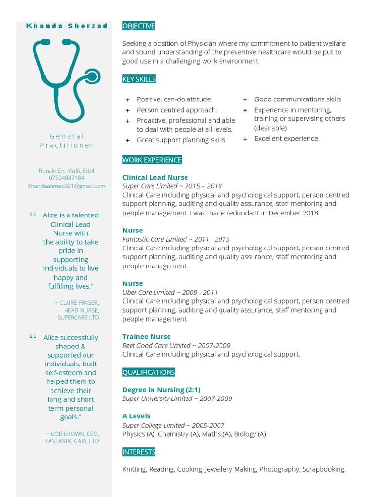 Medical CV Template PDF Nursing Public Services
