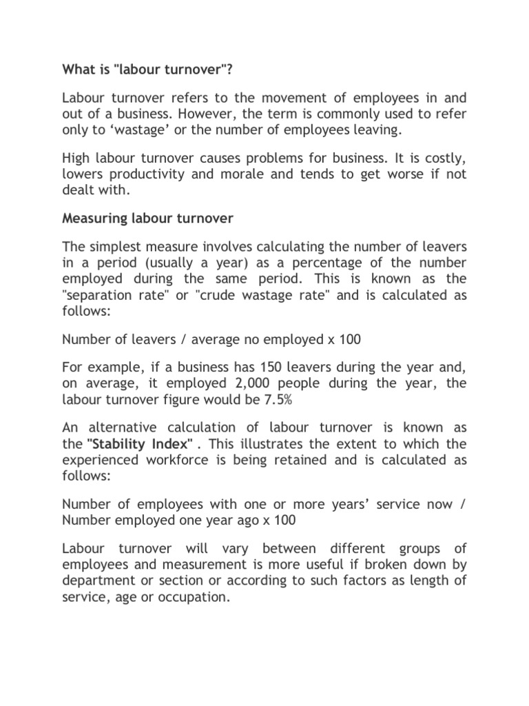 Understanding Labour Turnover Rates | PDF | Turnover (Employment ...