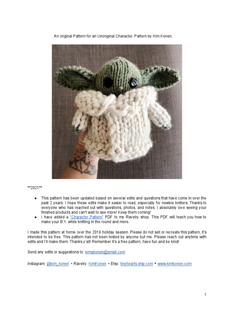 Free Baby Yoda Knitting Pattern | PDF | Knitting | Yarn