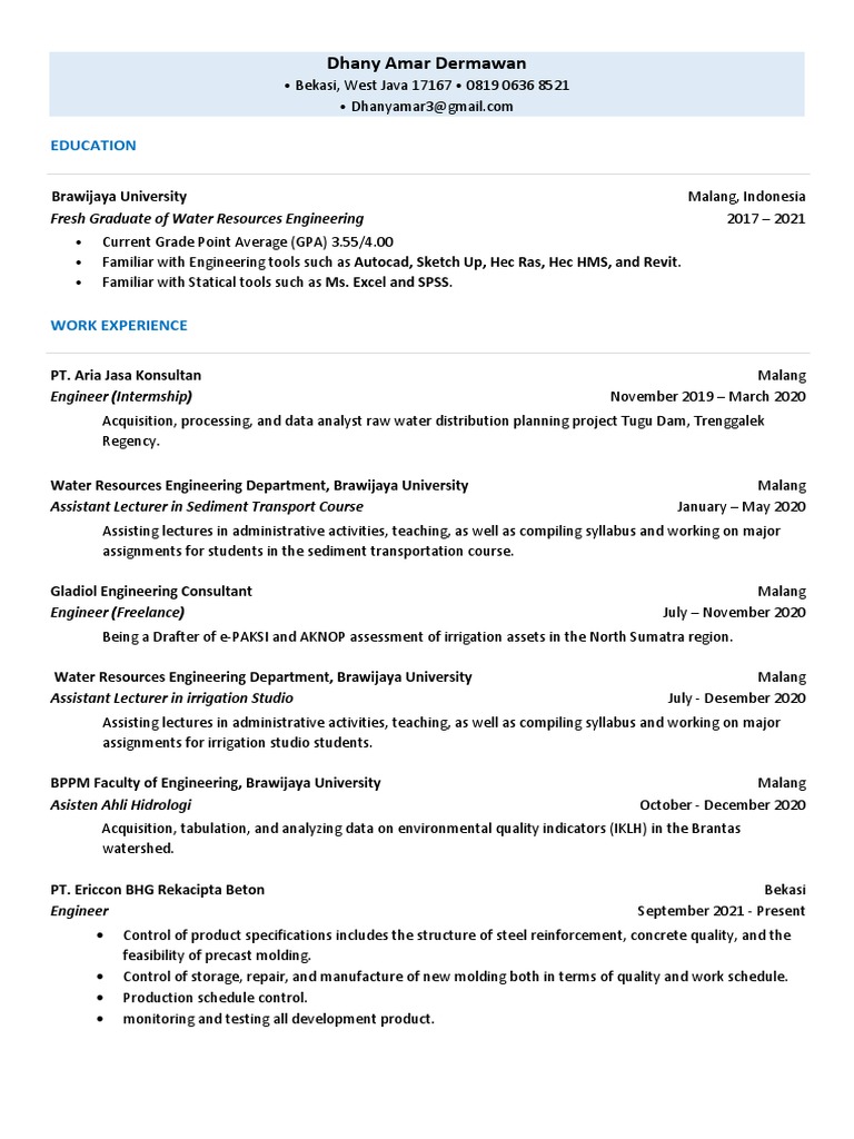 Water Resources Engineer Profile | PDF | Technology & Engineering