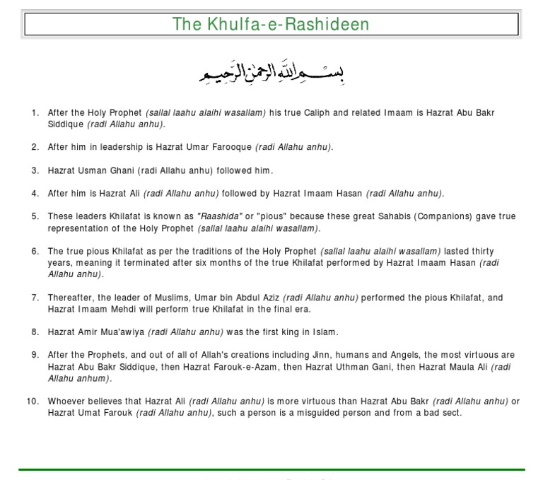 The Khulfa-e-Rashideen Explained | PDF | Religion & Spirituality