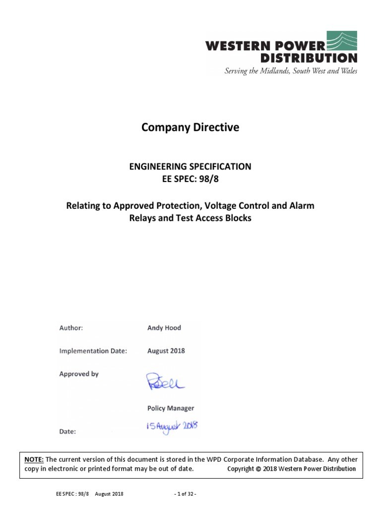 EE98 8 Approved Protection, Voltage Control and Alarm Relays and
