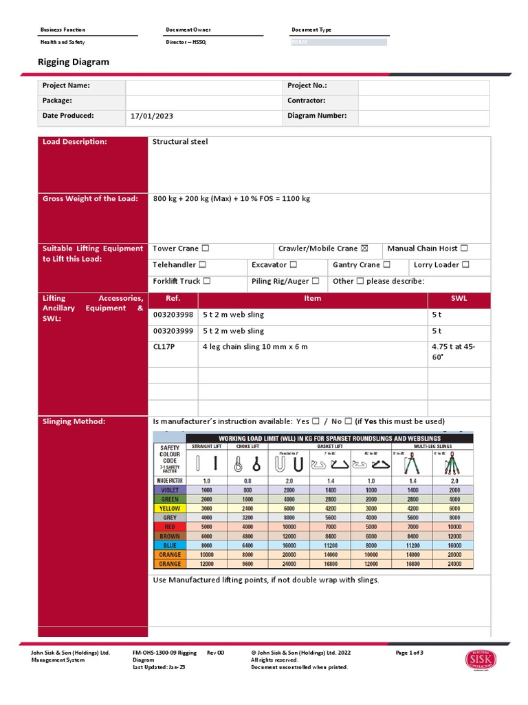 FM-OHS-1300-09 Rigging Diagram BG Rev A | PDF | Crane (Machine) | Vehicles