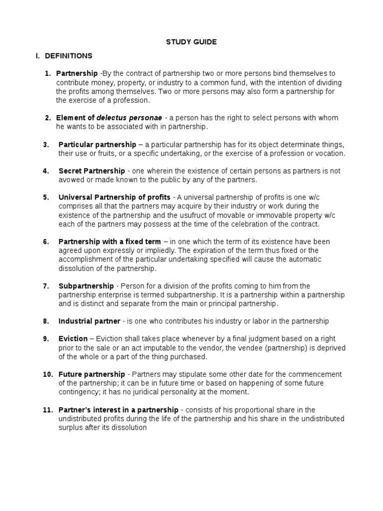 Law On Parcor Study Guide | PDF | Partnership | Limited Partnership