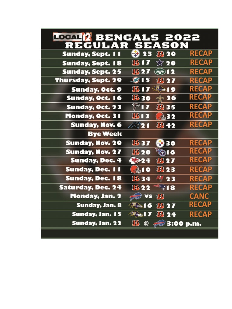 2022 Bengals Schedule Recap Playoffs PDF