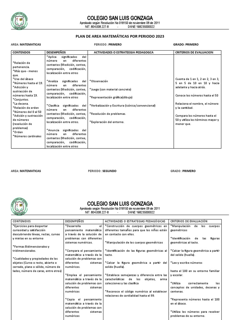 Plan de Matemáticas 2023 - Primer Grado | PDF | Números | Geometría