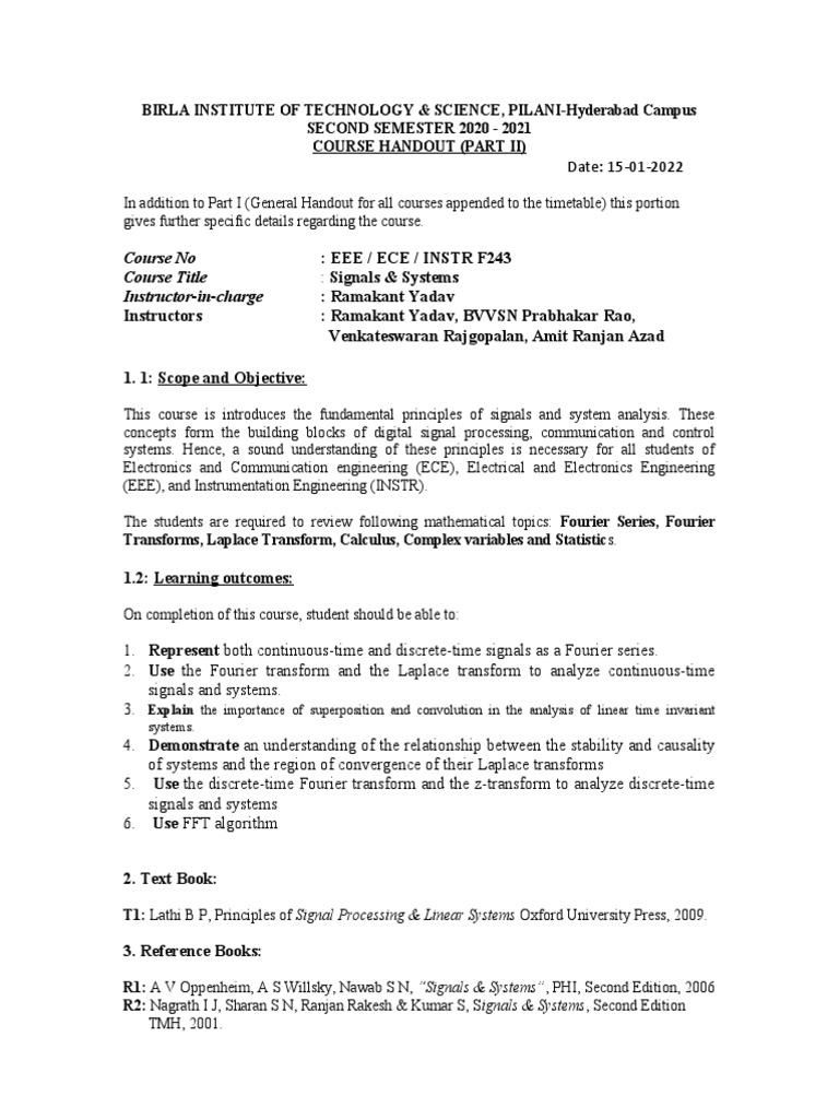 Signals & Systems Course Overview | PDF | Discrete Fourier Transform ...