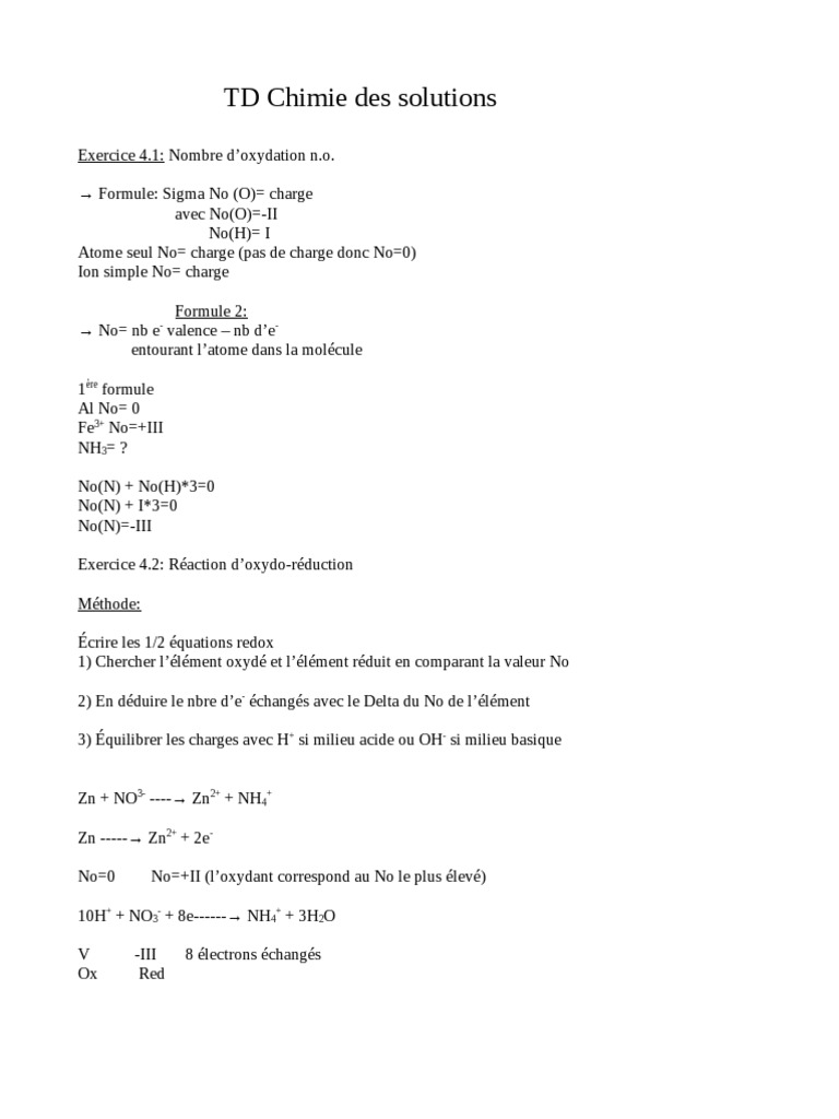 TD Chimie Des Solutions | PDF