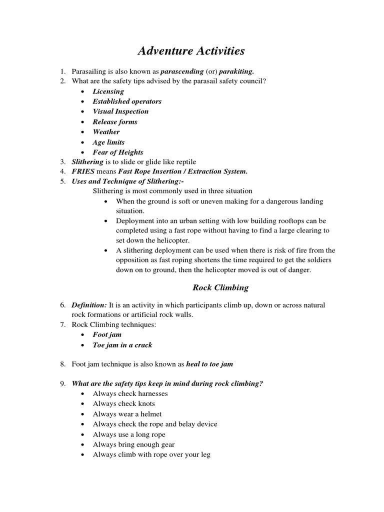 Adventure Activity Safety Tips | PDF | Rock Climbing | Outdoor Recreation