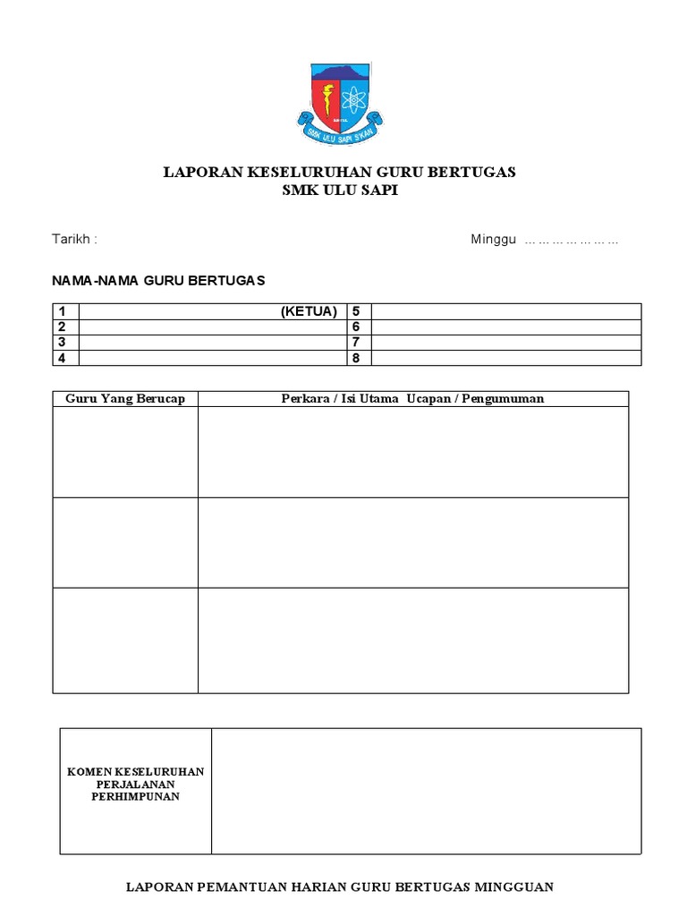 Laporan Pemantauan Harian Guru Bertugas Mingguan Smk Ulu Sapi Pdf