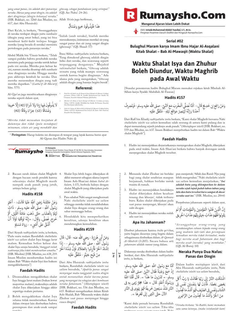 Buletin Hadits Waktu Shalat Lima Waktu 2 | PDF