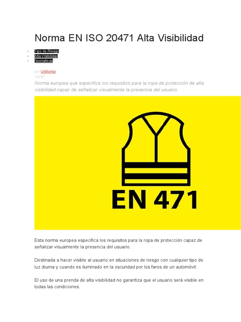 Norma EN ISO 20471 Alta Visibilidad | PDF