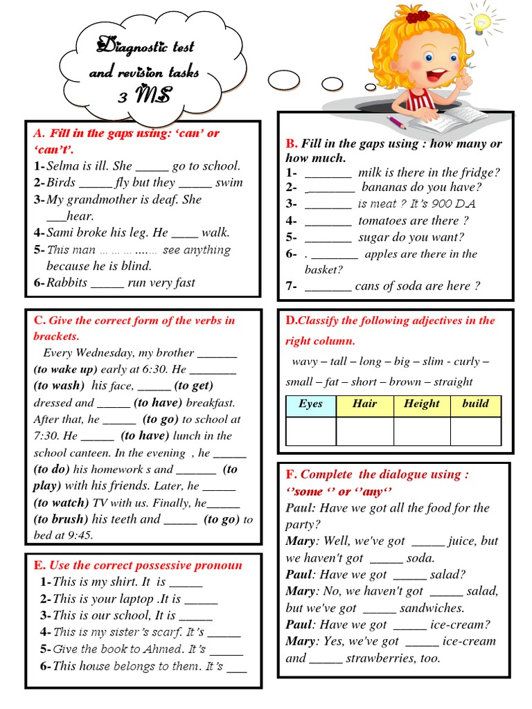 3MS Diagnostic Test and Tasks | PDF | Foods | Food And Drink