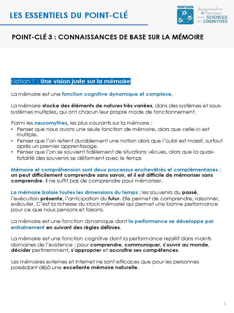 Comprendre la mémoire et son fonctionnement | PDF | Mémoire | Attention