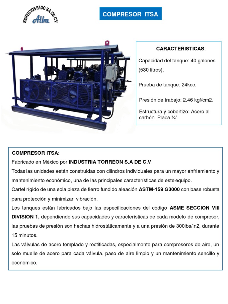 Compresor ITSA: Características y Especificaciones | PDF