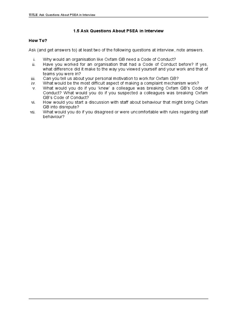 1.5 Ask Questions About PSEA in Interview | PDF
