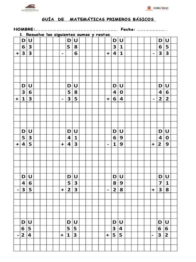 Guía de Sumas y Restas 2° Básico | PDF