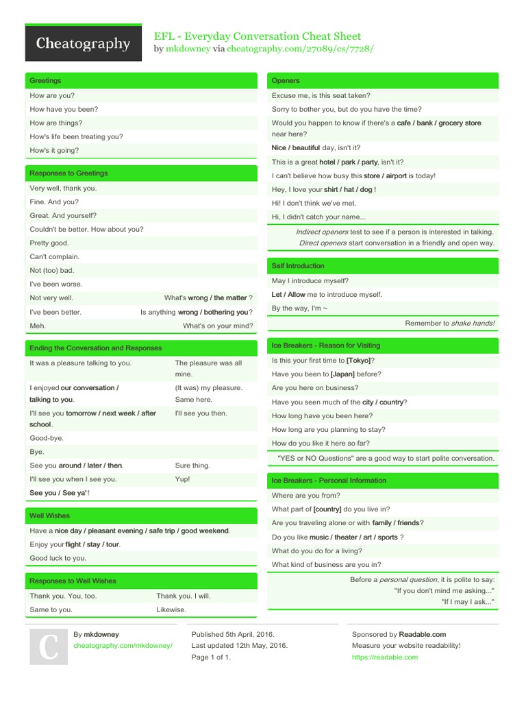 EFL Everyday Conversation Guide | PDF | Language Arts & Discipline