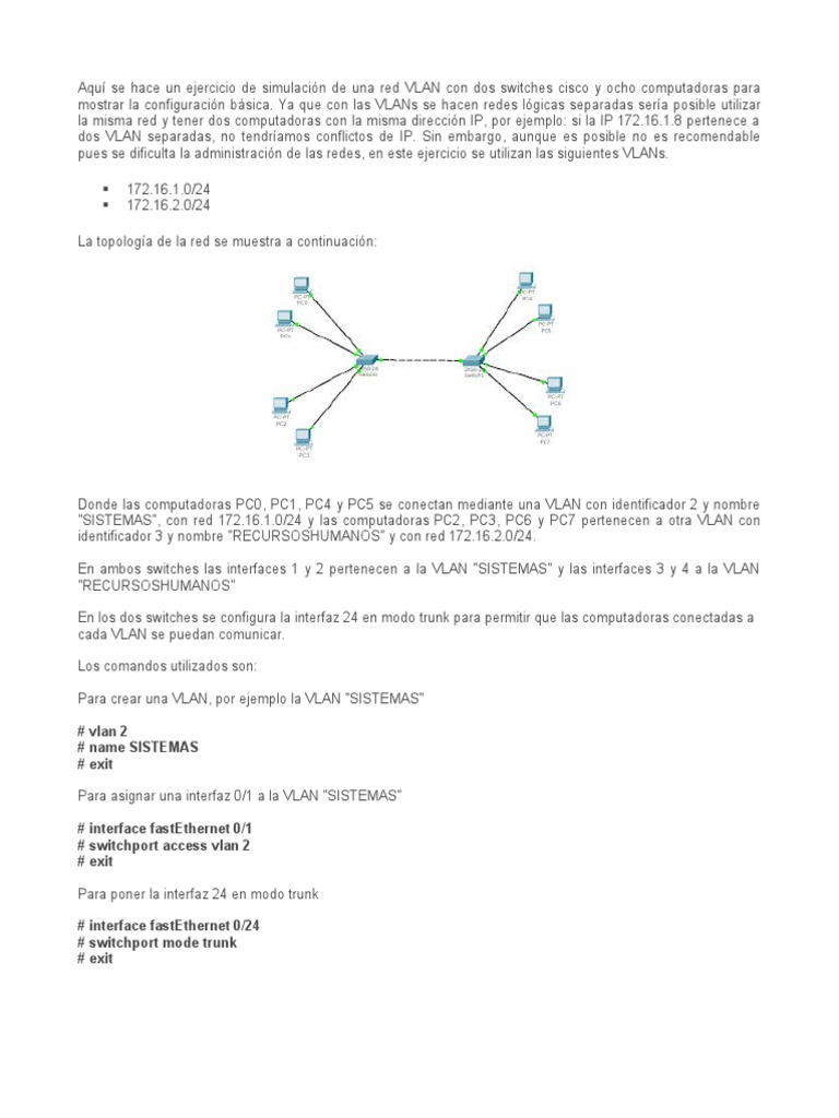 Simulación de Una Red VLAN Con Dos Switches Cisco y Ocho Computadoras ...