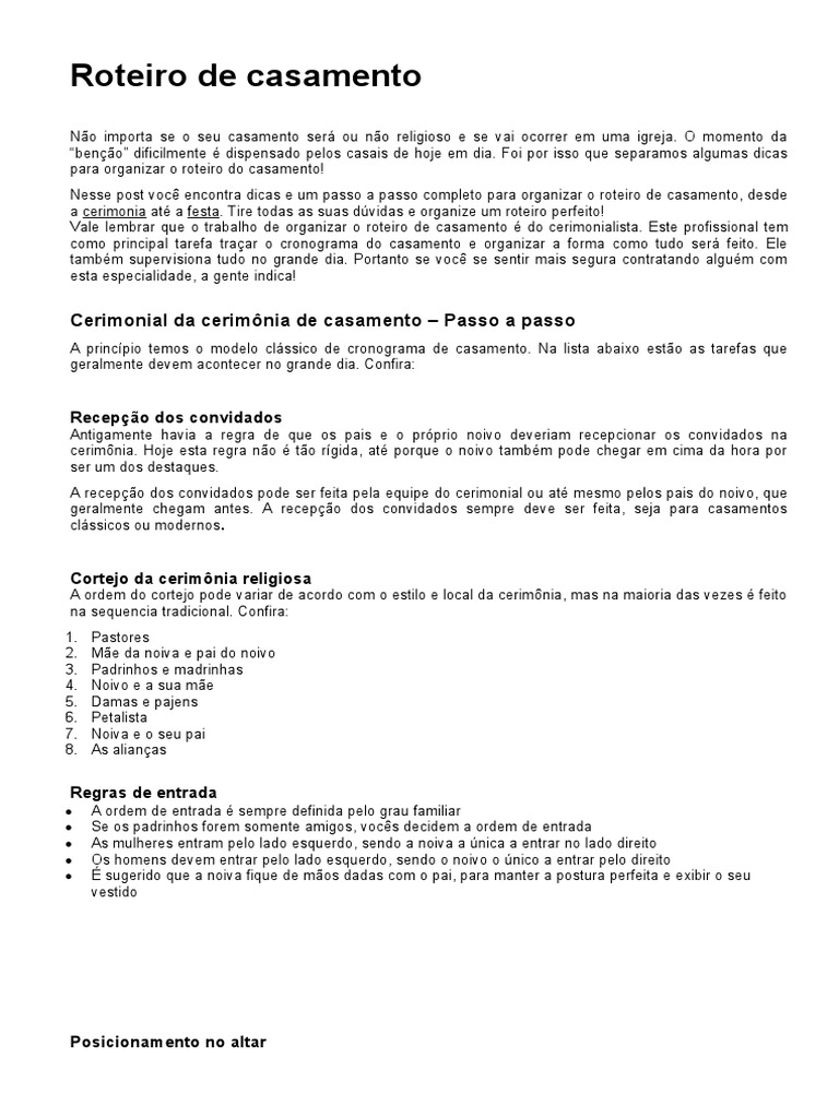 Roteiro Completo para Casamento | PDF | Casamento | Rituais