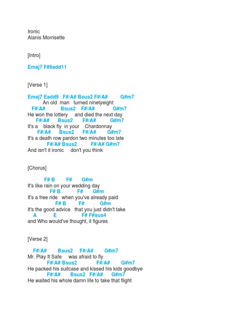 Chords & Lyrics Ironic PDF Song Structure Oral Literature