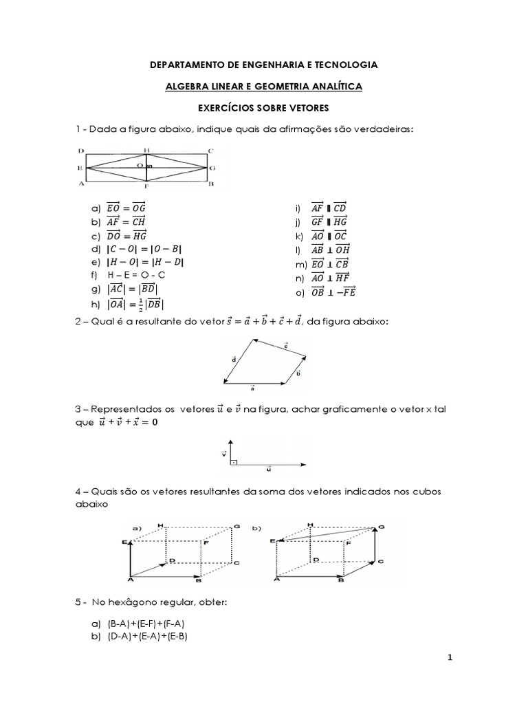 Exercícios de Vetores e Paralelepípedos | PDF | Vetor euclidiano ...