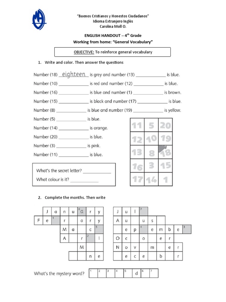 Vocabulario General en Inglés para 4º Grado | PDF | Ciencias sociales ...