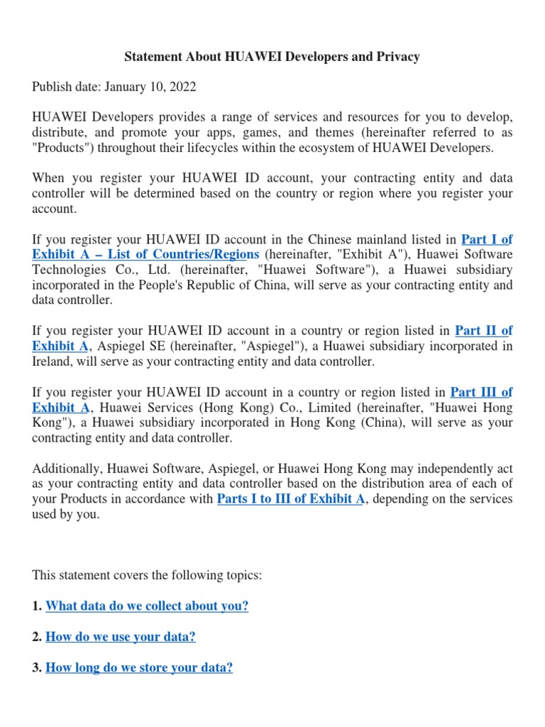 Statement About HUAWEI Developers and Privacy | PDF | Identity Document ...