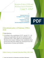 National Education Policy 1998 and Education Sector Reforms