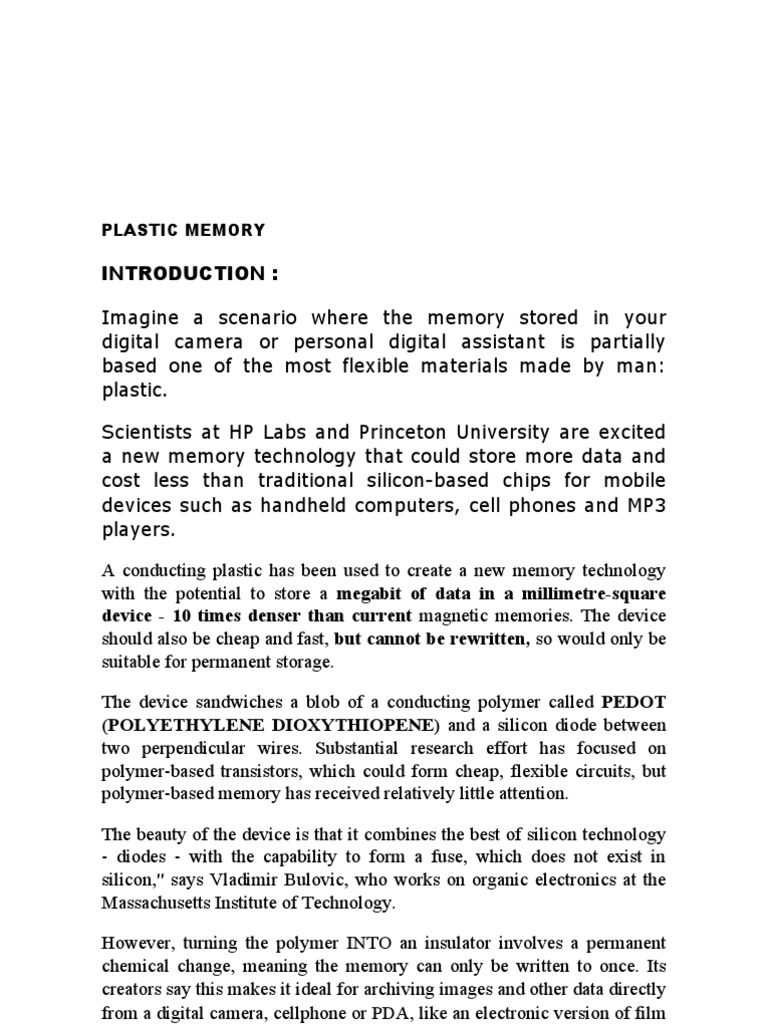 Plastic Memory | PDF | Flash Memory | Computer Memory