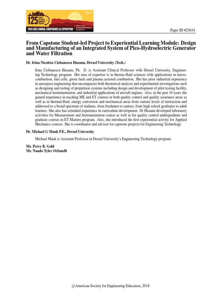 From Capstone Student Led Project To Experiential Learning Module