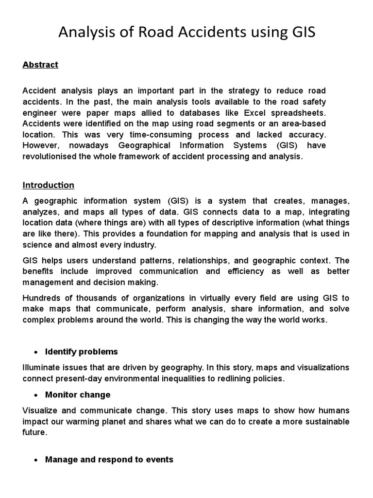 Analysis of Road Accidents Using Geographic Information Systems (GIS