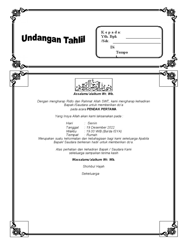 Undangan Tahlil | PDF
