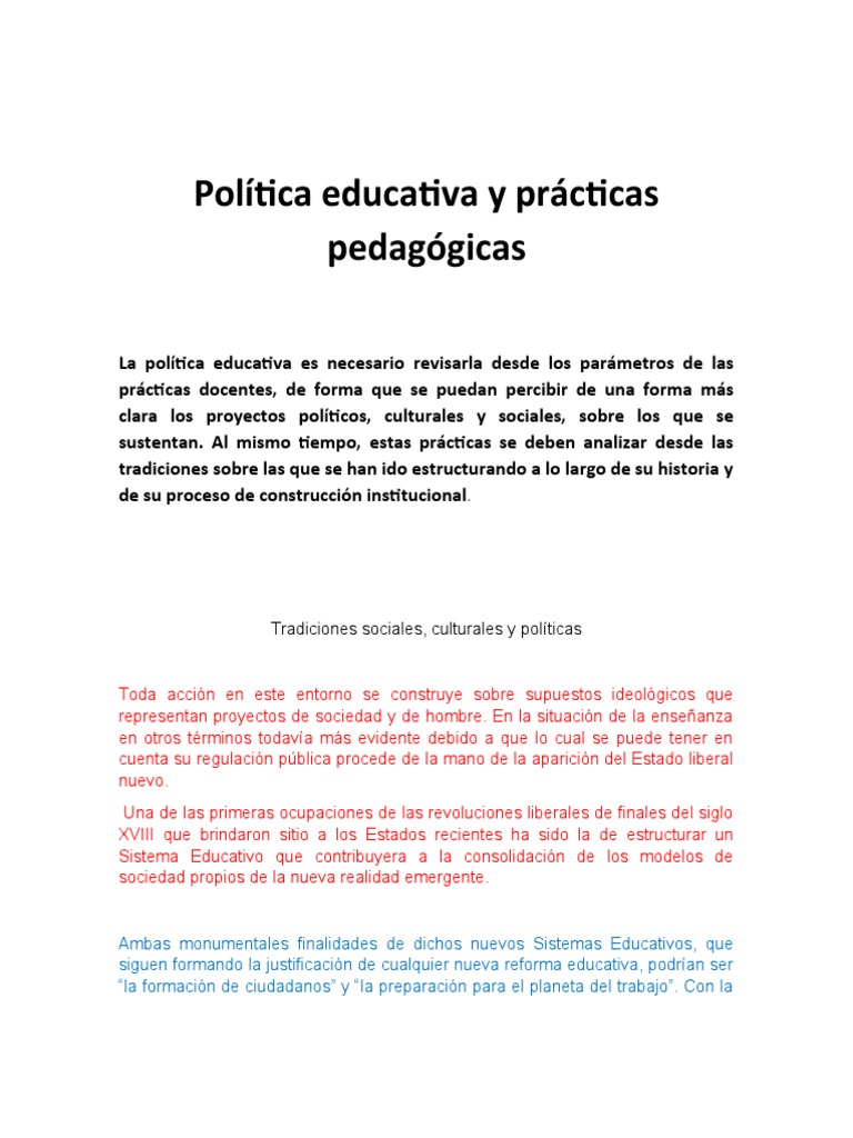 Política Educativa y Prácticas Pedagógicas | PDF | Ideologías | Democracia