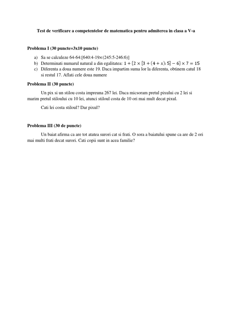 Variante de Subiecte Matematica | PDF