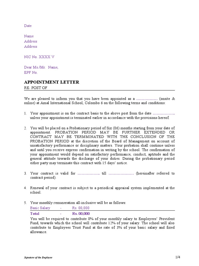 Appointment Letter for Contract Renewal | PDF | Employment | Working Time