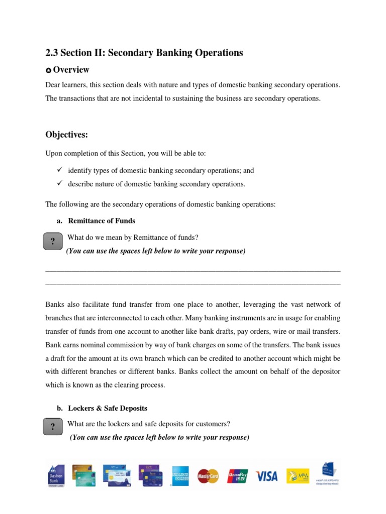 Secondary Banking Operations Explained | PDF | Finance & Money Management